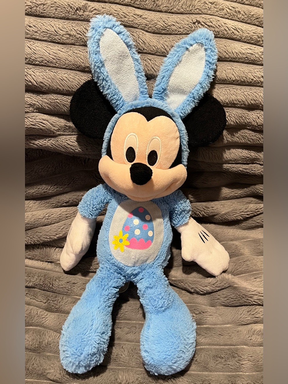 DISNEY STORE MICKEY MOUSE BUNNY EARS EASTER EGG BLUE STUFFED PLUSH SOFT TOY 16”